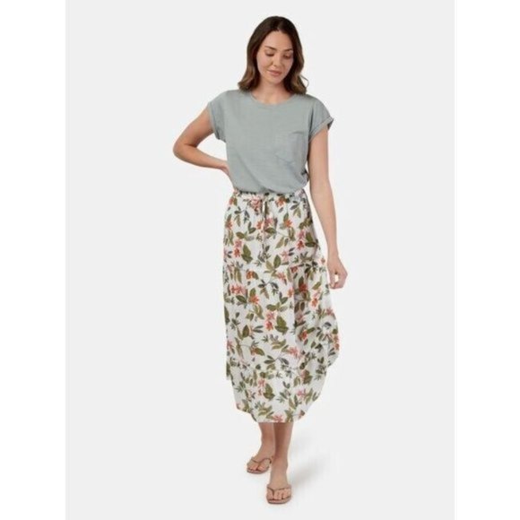 JEANSWEST Ellen Ladder Trim White Botanical Midi Skirt -  BNWT - Picture 1 of 10